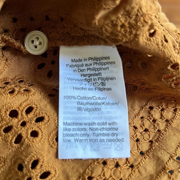 Madewell | Eyelet Double-Tie Boho Peasant Top Mustard Yellow Size Small - Picture 7 of 7